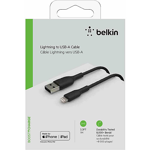 Кабель USB-A > Lightning зарядка/синхронизация Belkin 1м, 12Вт, PVC, черный