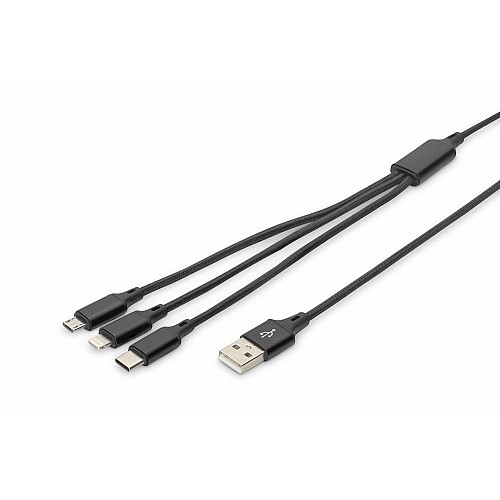 Кабель DIGITUS USB-A > Lightning/USB-С/micro USB, мультизарядный 3-в-1, зарядка/синхронизация 1м, черный