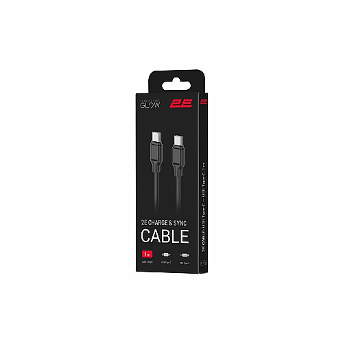 Кабель USB-C > USB-C заряджання/синхронізації 2E 1м, 60Вт Type-C, Glow, чорний