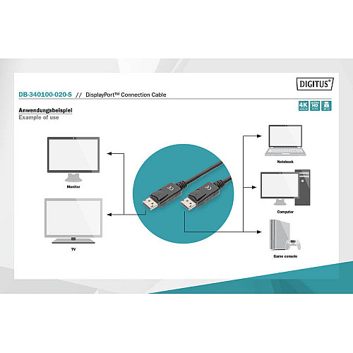 Кабель DIGITUS DisplayPort (M/M), 4K, 2м, черный