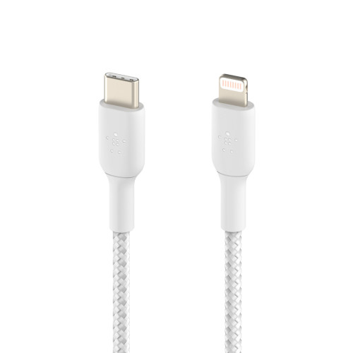 Кабель Belkin USB-C > Lightning заряджання/синхронізації 30Вт PD, 2м, плетений, білий