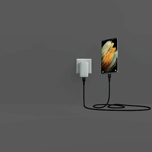 Кабель USB-C > USB-C зарядка/синхронизация Belkin 1м, 60Вт, Type-C, плетеный, силиконовый, с ремешком на магните, черный