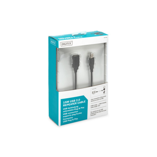 Подовжувач DIGITUS USB 2.0 Active Cable, A/M-A/F, 15м, чорний