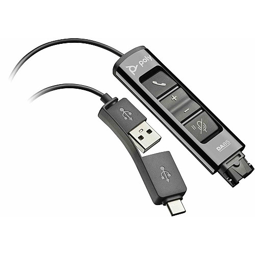 Переходник Poly DA85 USB > QD со встроенным пультом управления для гарнитур EncorePro, USB-A, USB-C, черный