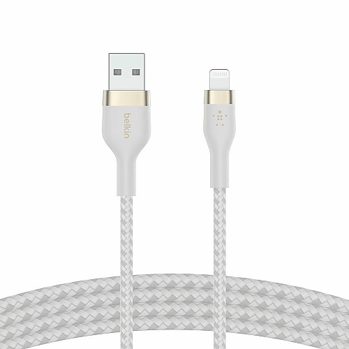 Кабель USB-A > Lightning подзарядка/синхронизация Belkin 1м, плетеный, силиконовый, с ремешком на магните, белый