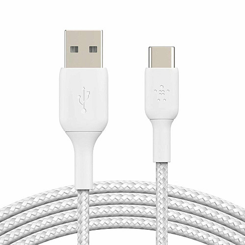 Кабель USB-A > USB-C зарядка/синхронизация Belkin 2м, 15Вт, Type-C, плетеный, белый
