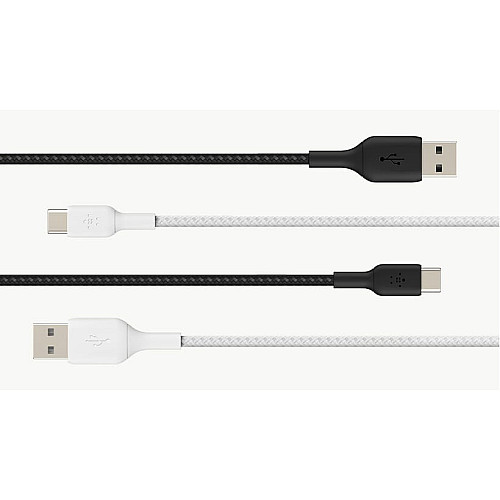 Кабель USB-A > USB-C зарядка/синхронизация Belkin 1м, 15Вт, Type-C, плетеный, белый