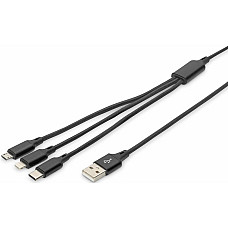 Кабель DIGITUS USB-A > Lightning/USB-С/micro USB, мультизарядний 3-в-1, заряджання/синхронізація 1м, чорний