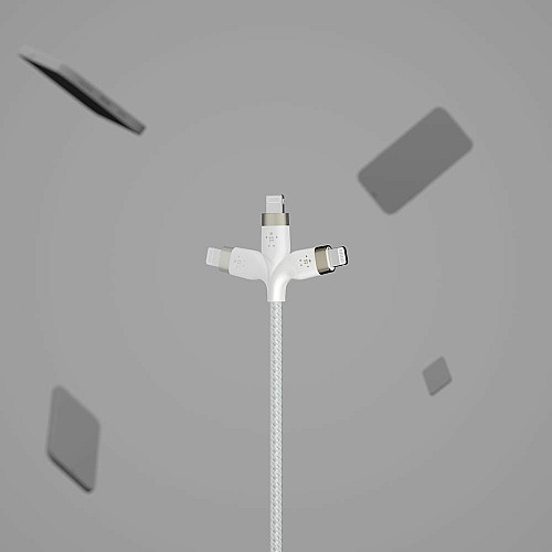Кабель USB-A > Lightning подзарядка/синхронизация Belkin 1м, плетеный, силиконовый, с ремешком на магните, белый