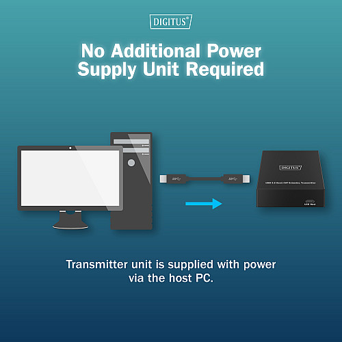 Подовжувач DIGITUS USB 3.2 Gen1, для використання з кабелем Cat6A, до 100 м, 3 х USB-A, 1 x USB-C, чорний