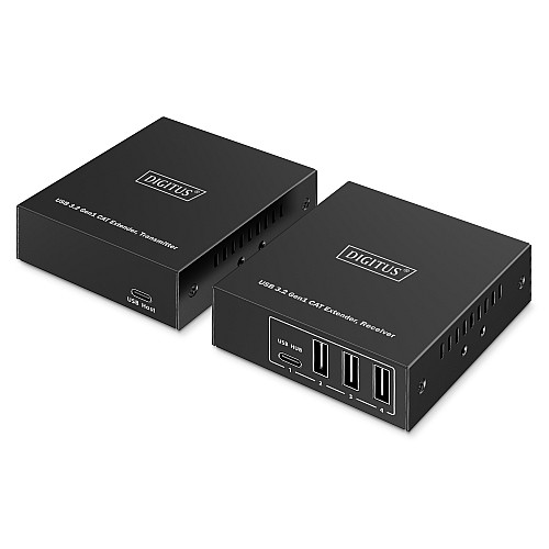 Подовжувач DIGITUS USB 3.2 Gen1, для використання з кабелем Cat6A, до 100 м, 3 х USB-A, 1 x USB-C, чорний