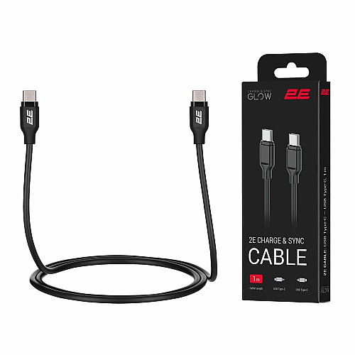 Кабель USB-C > USB-C заряджання/синхронізації 2E 1м, 60Вт Type-C, Glow, чорний