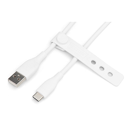Кабель DIGITUS USB-A > USB-C зарядка/синхронизация, USB 2.0, 60W, силиконовый, 2м, белый