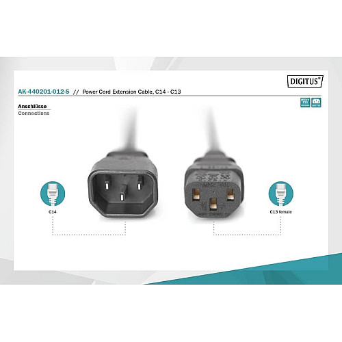 Кабель живлення DIGITUS C13 > C14, 1.2м, чорний