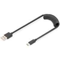 Кабель DIGITUS USB-C > USB-A заряджання/синхронізації, Type-C, спіральний, 1м, чорний