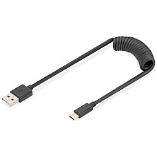 Кабель DIGITUS USB-C > USB-A заряджання/синхронізації, Type-C, спіральний, 1м, чорний
