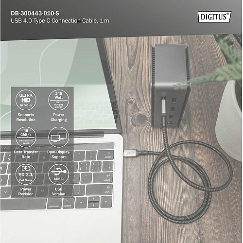 Кабель DIGITUS USB 4.0 (Type-C/Type-C) 1м, черный
