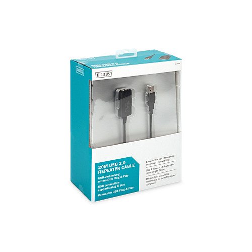 Подовжувач DIGITUS USB 2.0 Active Cable, A/M-A/F, 20м, чорний