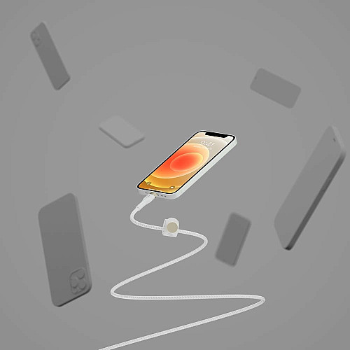 Кабель USB-A > Lightning подзарядка/синхронизация Belkin 1м, плетеный, силиконовый, с ремешком на магните, белый
