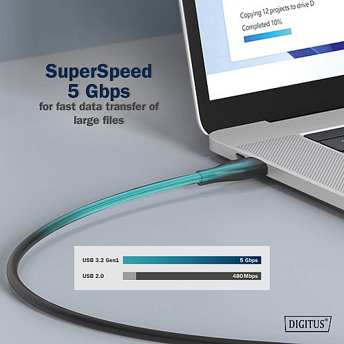 Кабель DIGITUS USB-C зарядка/синхронизации, USB 3.2 Gen 1, 5G, 100W, 4K, силиконовый, 2м, черный