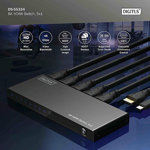 Видеокоммутатор DIGITUS UHD HDMI (INx5 – OUTx1), 8K