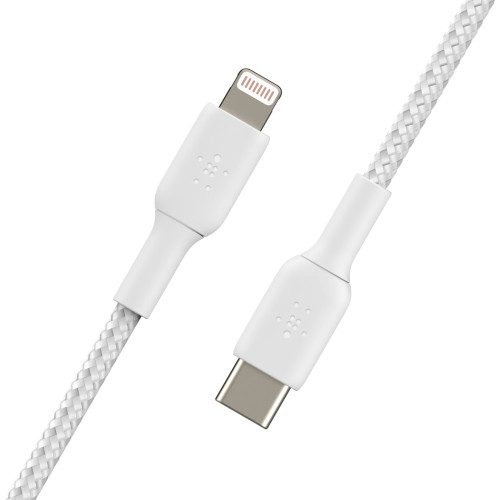 Кабель Belkin USB-C > Lightning заряджання/синхронізації 30Вт PD, 2м, плетений, білий