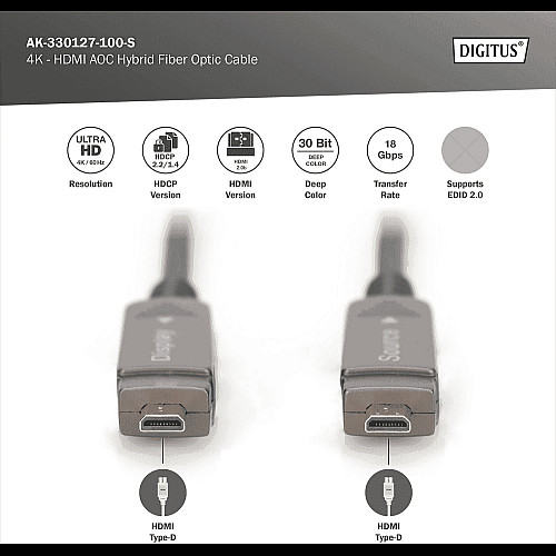 Кабель DIGITUS HDMI (M/M), 4K, AOC, 10м, чорний