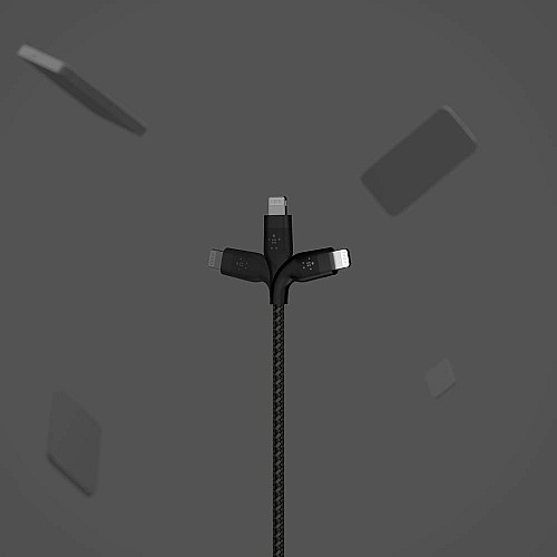 Кабель USB-C > Lightning зарядка/синхронизация Belkin 1м, Type-C, плетеный, силиконовый, с ремешком на магните, черный