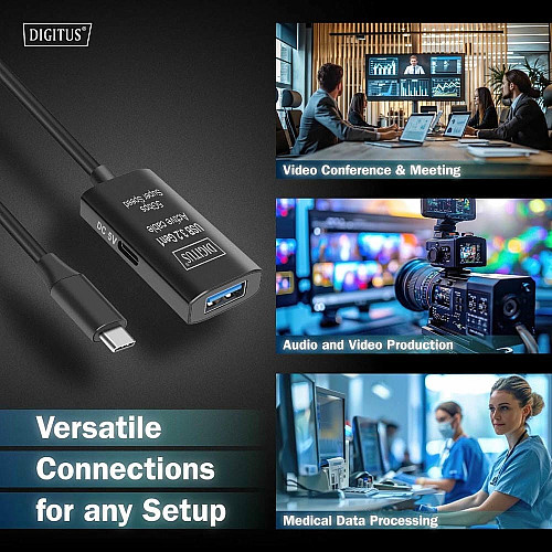 Удлинитель DIGITUS USB 3.2 Gen1 Active Cable 5G, C/M-A/F, 5м, черный