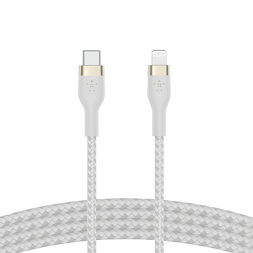 Кабель USB-C > Lightning подзарядка/синхронизация Belkin 1м, Type-C, плетеный, силиконовый, с ремешком на магните, белый