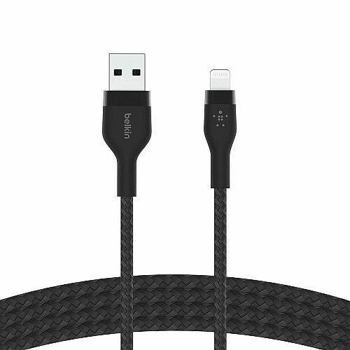 Кабель USB-A > Lightning подзарядка/синхронизация Belkin 1м, плетеный, силиконовый, с ремешком на магните, черный