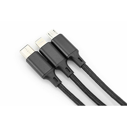 Кабель DIGITUS USB-A > Lightning/USB-С/micro USB, мультизарядный 3-в-1, зарядка/синхронизация 1м, черный