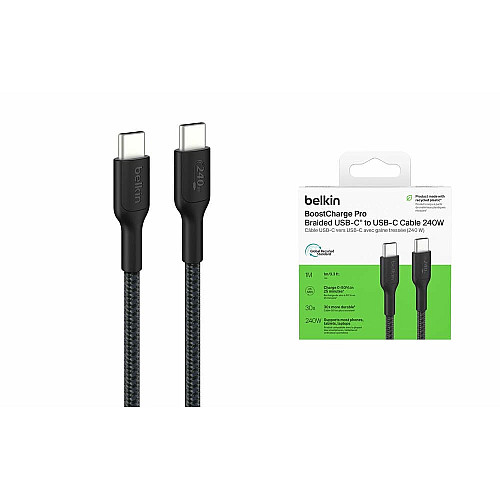 Кабель USB-C > USB-C зарядка/синхронизация Belkin 1м, 240Вт, Type-C, плетеный, черный