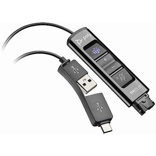 Переходник Poly DA85-M USB > QD со встроенным пультом управления для гарнитур EncorePro, USB-A, USB-C, Microsoft Teams, черный