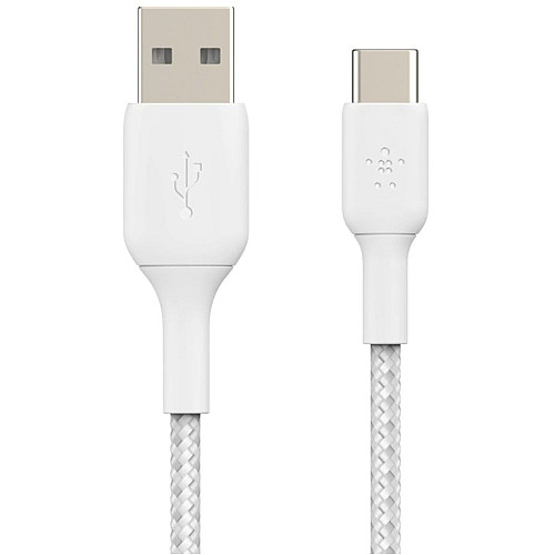 Кабель USB-A > USB-C зарядка/синхронизация Belkin 2м, 15Вт, Type-C, плетеный, белый