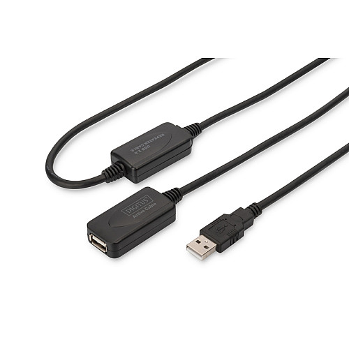 Подовжувач DIGITUS USB 2.0 Active Cable, A/M-A/F, 20м, чорний
