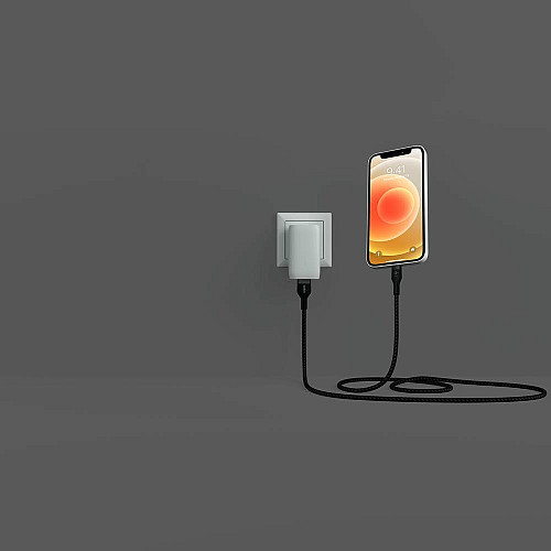 Кабель USB-A > Lightning подзарядка/синхронизация Belkin 1м, плетеный, силиконовый, с ремешком на магните, черный