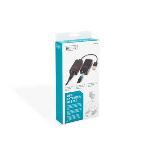 Подовжувач DIGITUS USB, USB 2.0, для використання з кабелем Cat5/5e/6 UTP, STP або SFT, до 50 м, чорний