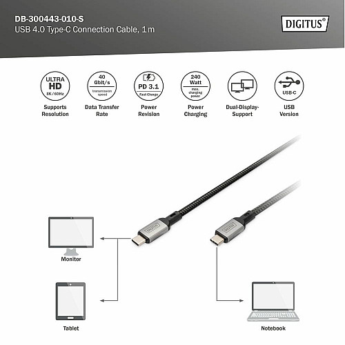 Кабель DIGITUS USB 4.0 (Type-C/Type-C) 1м, черный