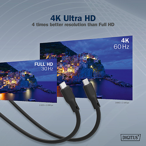 Кабель DIGITUS USB-C зарядка/синхронизации, USB 3.2 Gen 1, 5G, 100W, 4K, силиконовый, 2м, черный