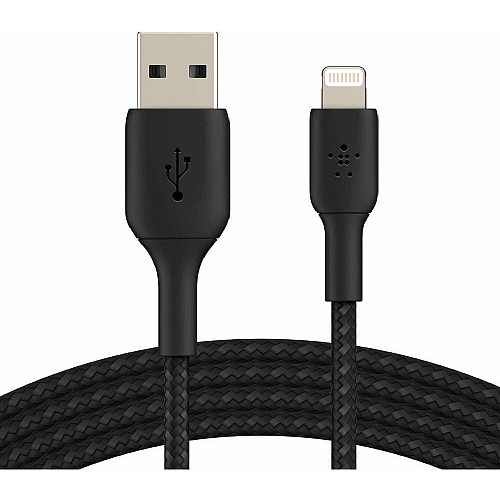 Кабель USB-A > Lightning зарядка/синхронизация Belkin 2м, 12Вт, плетеный, черный