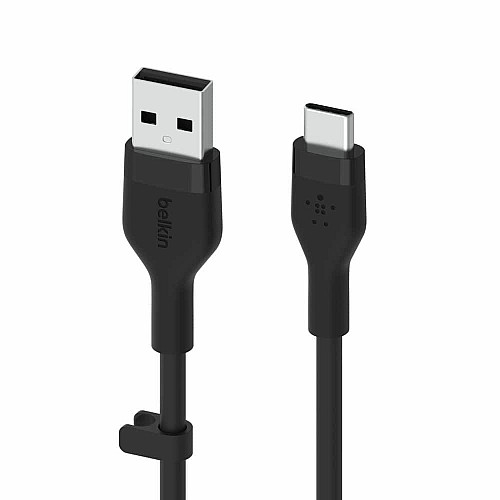Кабель USB-A > USB-C зарядка/синхронизация Belkin 3м, 15Вт, Type-C, силиконовый с клипсой, черный