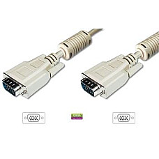 Кабель DIGITUS VGA (M/M), ферит, 1.8м, бежевий