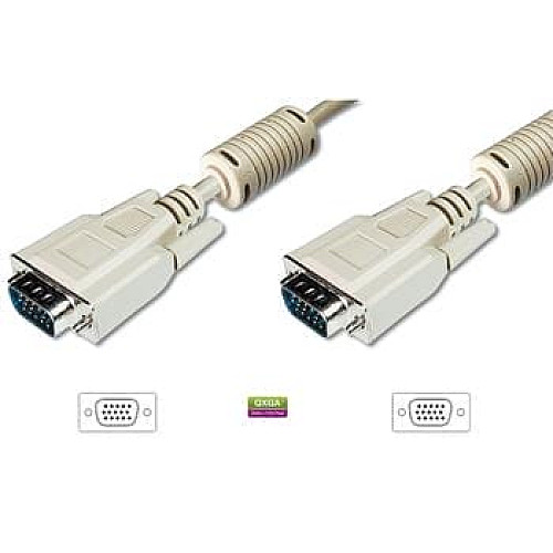 Кабель DIGITUS VGA (M/M), ферит, 1.8м, бежевий