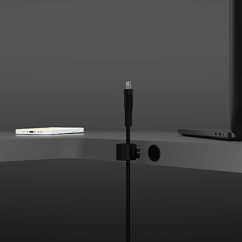 Кабель USB-A > Lightning подзарядка/синхронизация Belkin 1м, плетеный, силиконовый, с ремешком на магните, черный