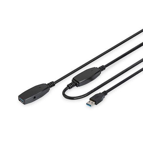 Удлинитель DIGITUS USB 3.0 Active Cable, A/M-A/F, 20м, черный