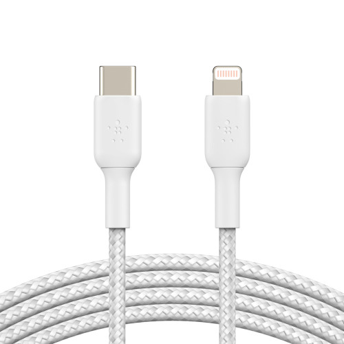 Кабель Belkin USB-C > Lightning заряджання/синхронізації 30Вт PD, 2м, плетений, білий