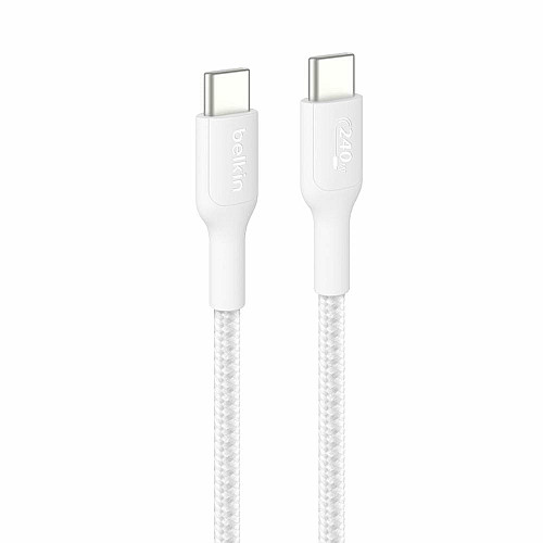Кабель USB-C > USB-C зарядка/синхронизация Belkin 1м, 240Вт, Type-C, плетеный, белый