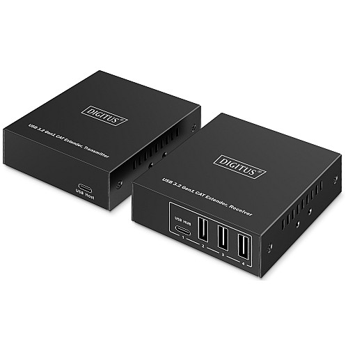 Подовжувач DIGITUS USB 3.2 Gen1, для використання з кабелем Cat6A, до 100 м, 3 х USB-A, 1 x USB-C, чорний