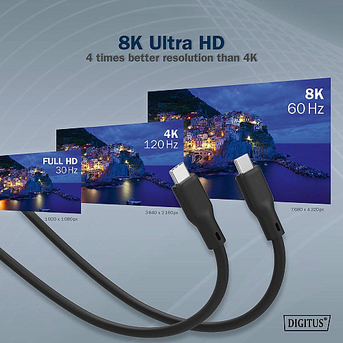 Кабель DIGITUS USB-C зарядка/синхронизации, USB 4.0 Gen 3, 40G, 240W, 8K, силиконовый, 1м, черный
